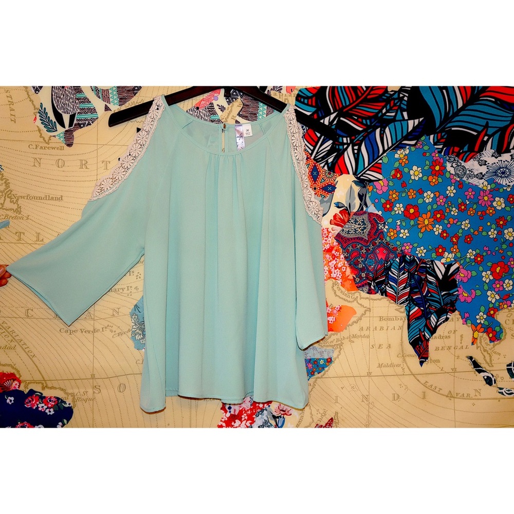Mint green cold shoulder blouse